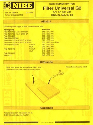 NIBE AB, Universalfilter G2, Luftfilter, vit, 675x370x10-12 i gruppen Vrme / Vrmepumpar / Reservdelar/tillbehr hos Din VVS-Butik (6250381)