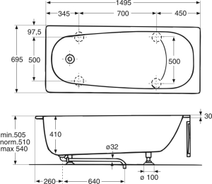 Ido 94002, Badkar, vit, 1500mm i gruppen Sanitet / Badkar / Kar hos Din VVS-Butik (7321463)