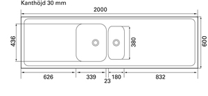 G20R, Diskbnk, slt, rostfri, 2000x600x30mm i gruppen Sanitet / Disk- & tvttbnkar hos Din VVS-Butik (8017854)