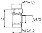 MA, Mellankoppling, M26x1,5/R15 i gruppen Sanitet / Tillbehr/armaturer / Nipplar/kopplingar/fsten hos Din VVS-Butik (8188583)