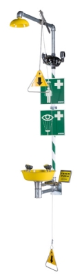 Kombidusch , med temperering, vägghängd, gul med grön/vit stripe i gruppen Sanitet / Ögon-/nödduschar hos Din VVS-Butik (8213881)