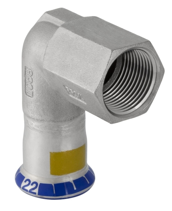 Mapress, Vinkel, 1muff, inv�ndig g�nga, 15xG15x90�, rostfri f�r gas