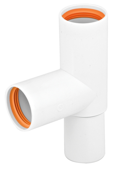 Faluplast, Falu Vulk 73390, T-r�r, med gummit�tning, 2 muffar, vit