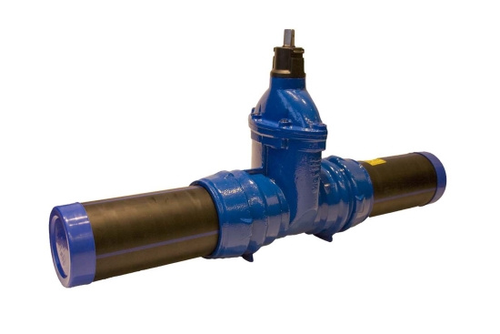 S-2844, Slussventil, med PE80-�ndar, bl�, 75mm (DN65)