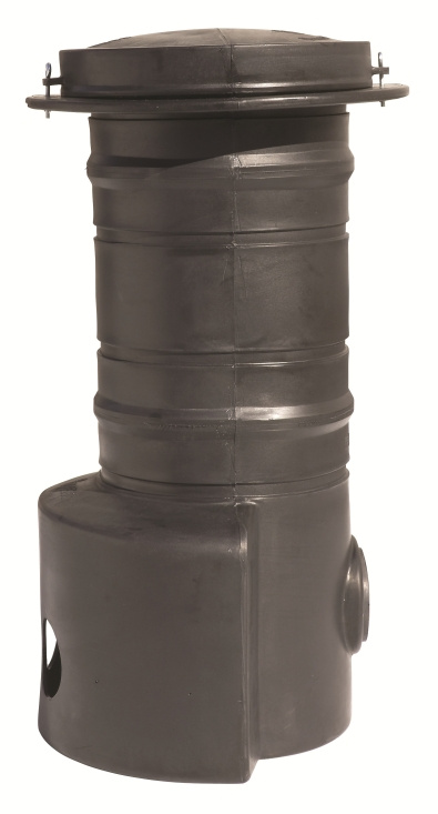 F�rdelningsbrunn, med 2 st f�rborrade utlopp, 400mm, in- och utlopp 110mm, PE