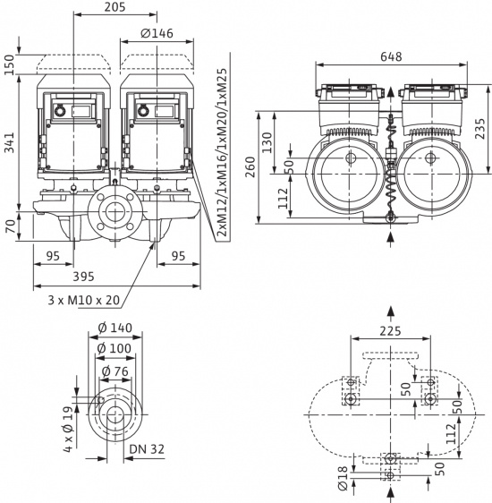 Cirkulationspumpar Wilo DP-E 32/105-0,75/2