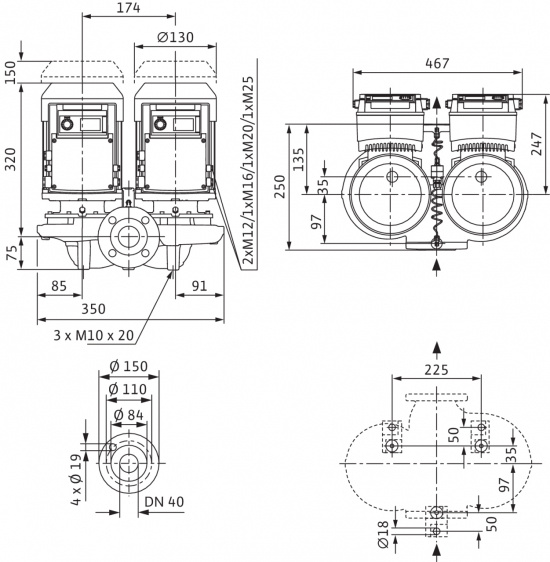Cirkulationspump Wilo DP-E 40/115-0,55/2