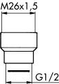 �verg�ngsnippel, inv�ndig g�nga, M26x1,5/G15