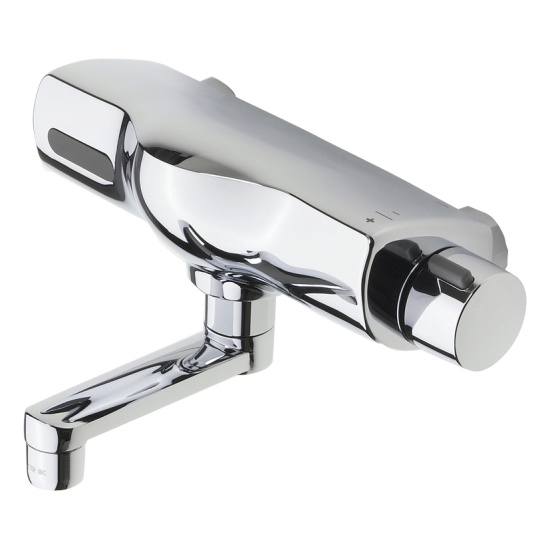 Tv�ttst�llsblandare, utloppspip 100mm , 150c/c, 6V, batteri, f�rkromad